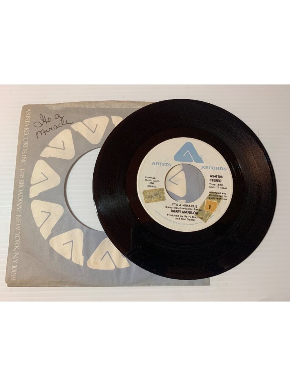 Barry Manilow 45 RPM Vinyl Record "Its A Miracle" & "One Of These Days" Arista R
